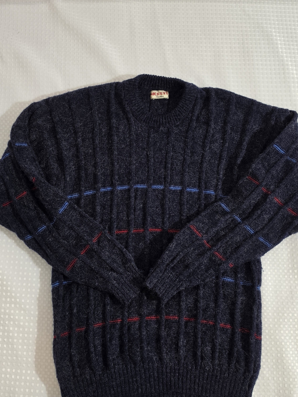 Vintage 80s 90s Morris Sueters Grandpa Knit Crewneck Sweater Navy Blue Men's L